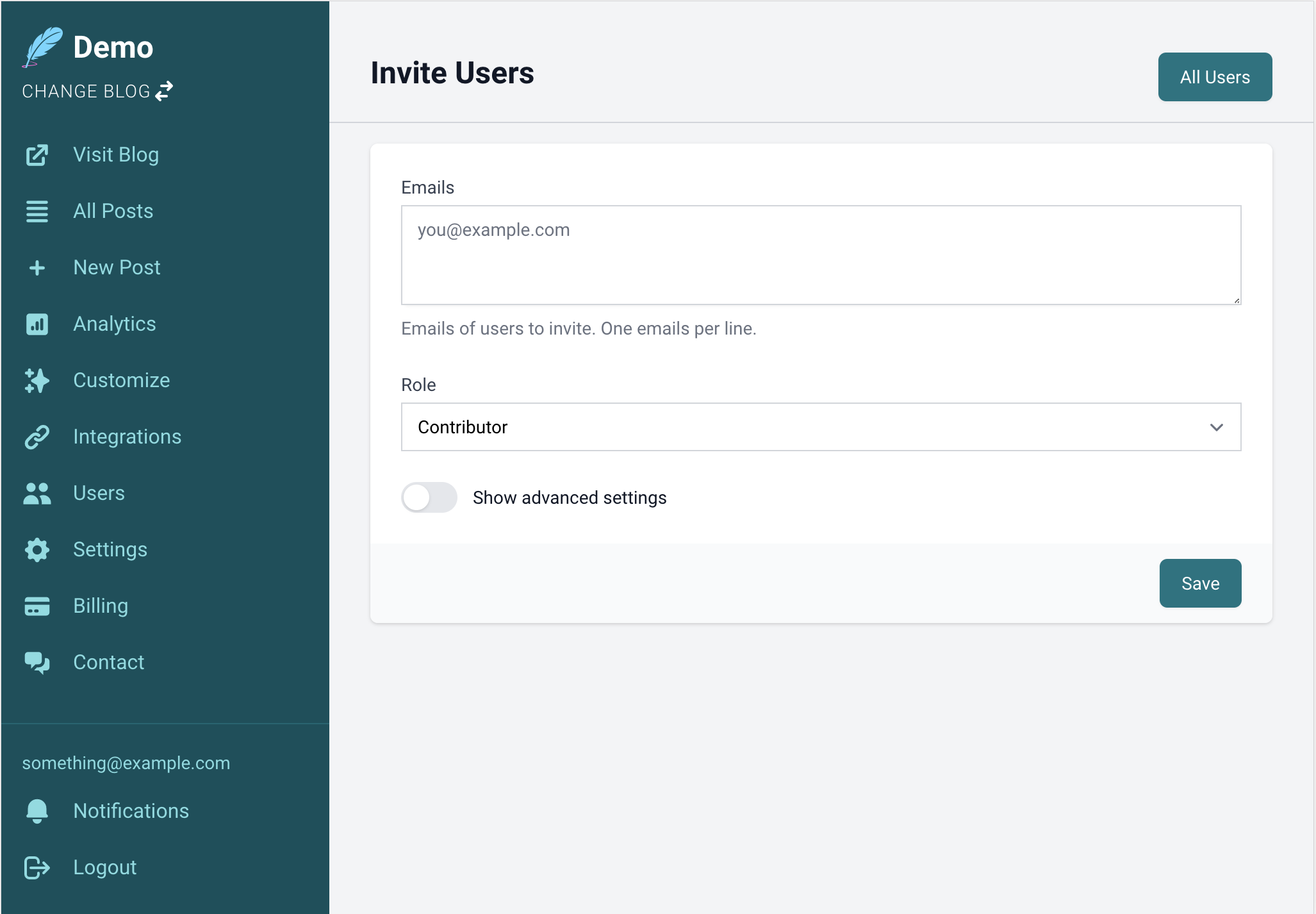 Invite Users Page
